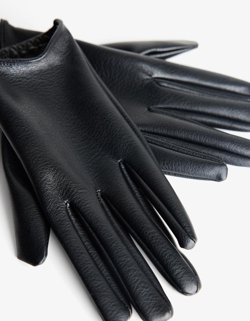 Leather effect gloves-Black