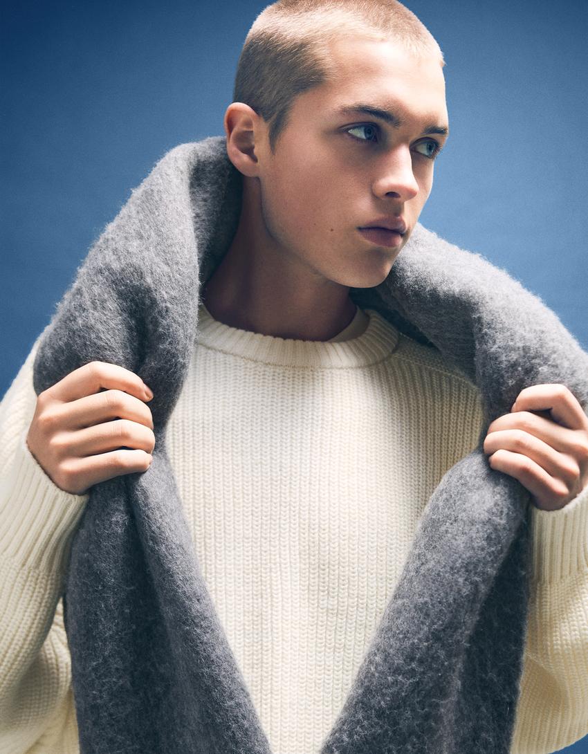 Maglia in maglia perlata con lana-Bianco Roto