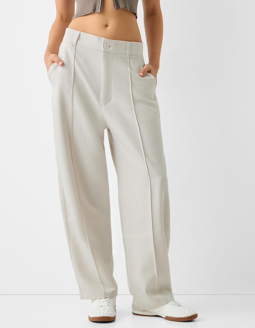 Calças tailored fit baggy-Areia-1