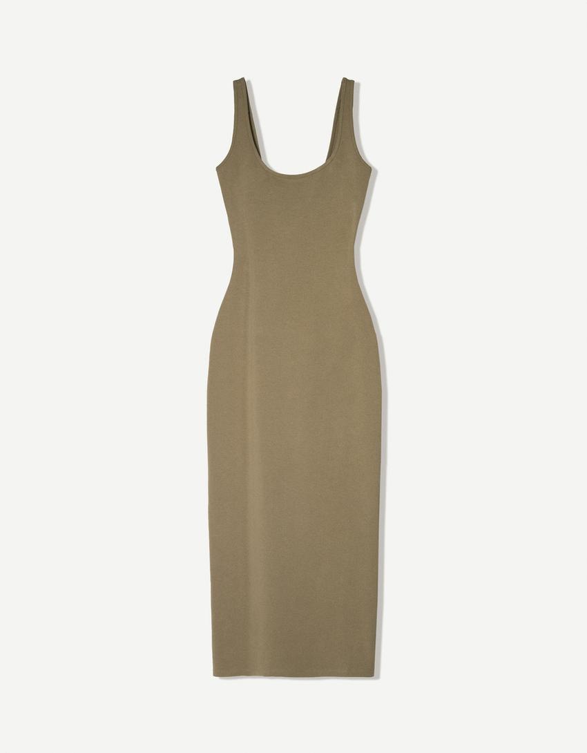 Vestido midi tirantes-Kaki