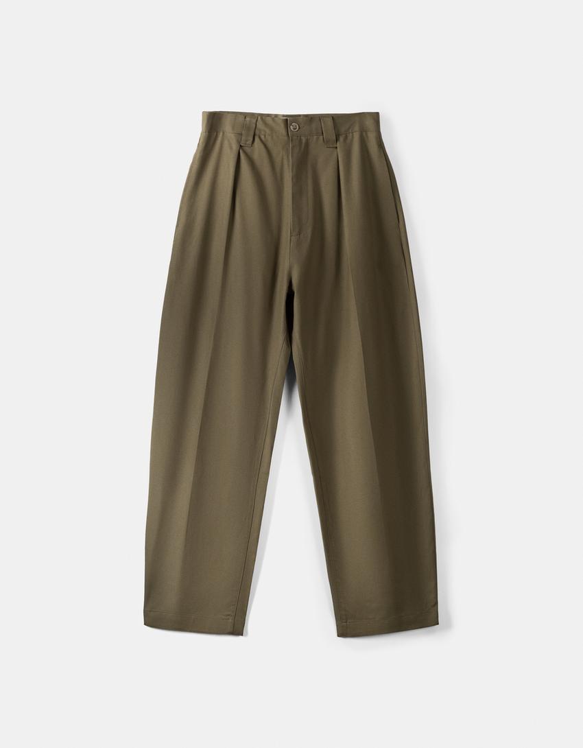 Tailored lyocell blend balloon trousers-Khaki-4