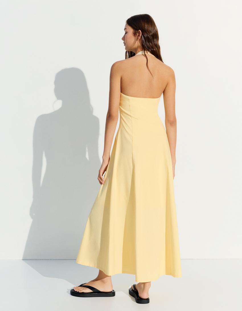 Halterneck midi dress-Yellow