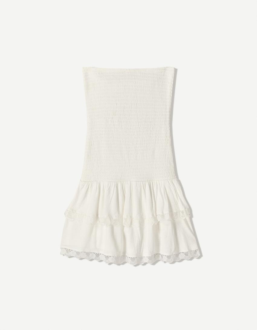 Mini-Bandeaukleid mit Volants-Grbrochenes Weiss-4