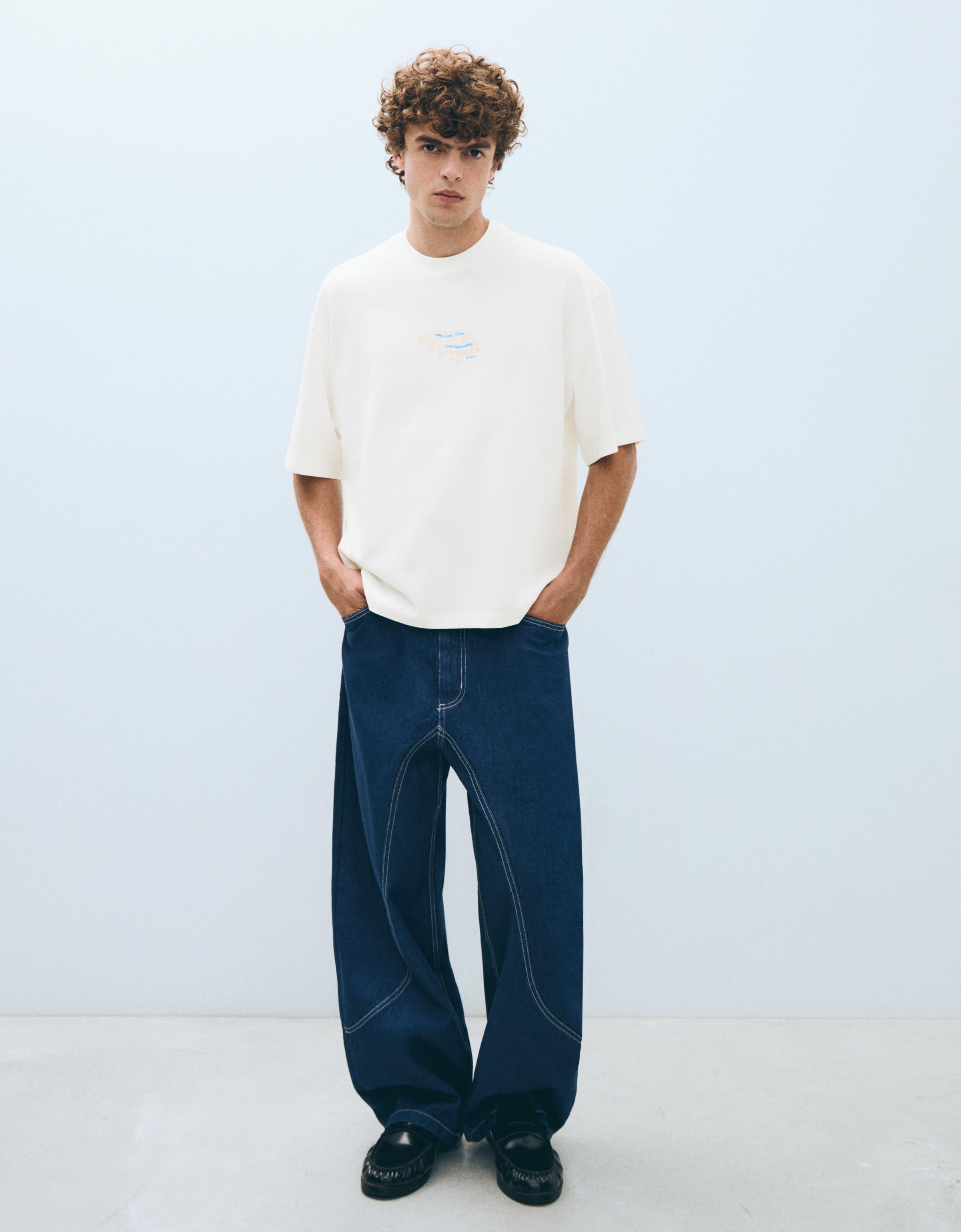 Short sleeve boxy print T-shirt — Off white