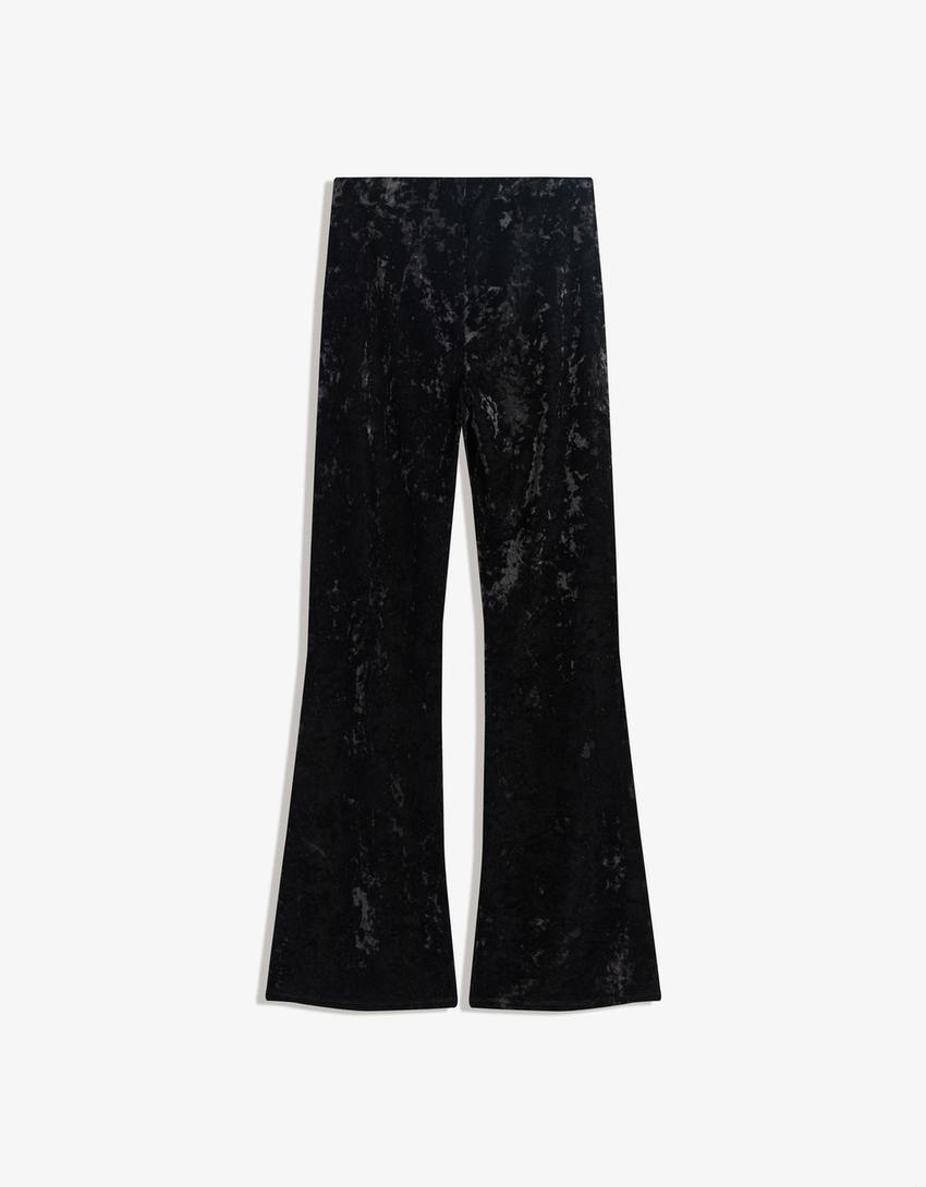 Pantalón flare efecto velvet-Negro