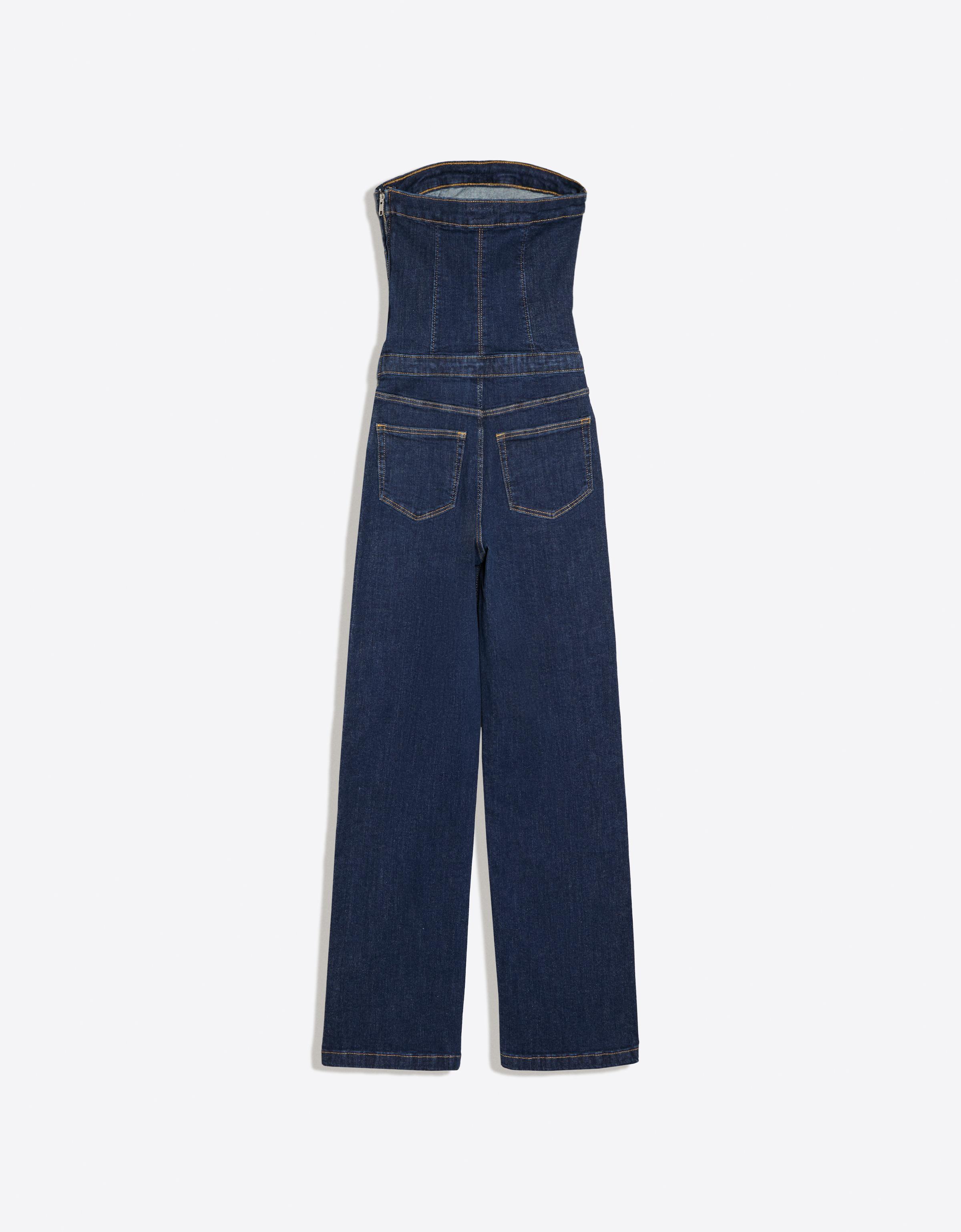 Long denim bandeau jumpsuit — Blue