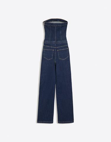 Long denim bandeau jumpsuit — Blue 6