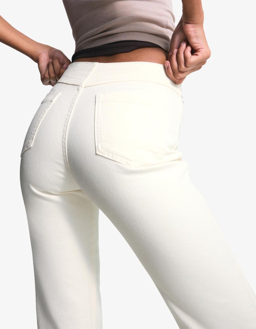 Pantalón cintura tachas cremallera-Blanco roto