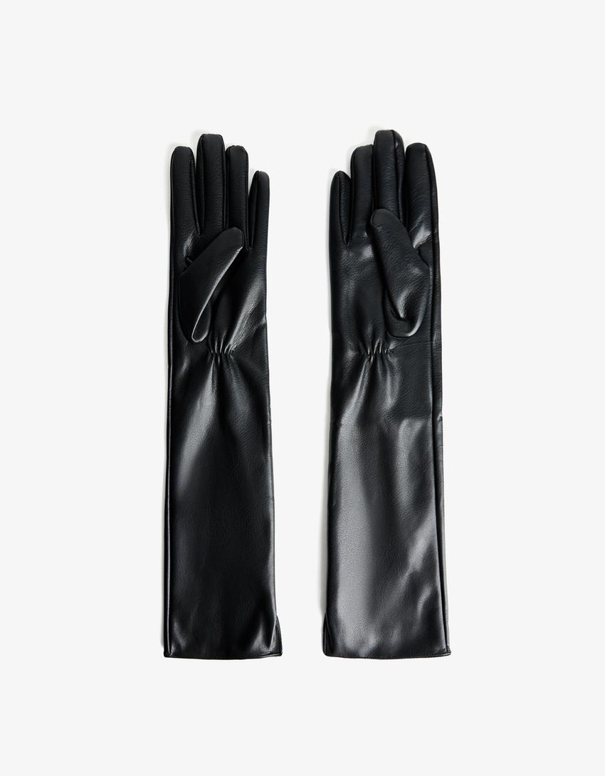 Guantes largos efecto piel-Negro
