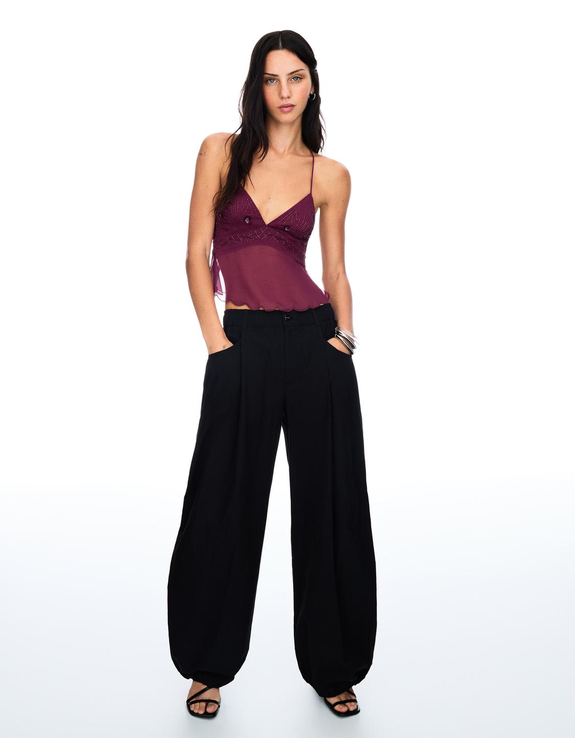 Embroidered strappy crop top