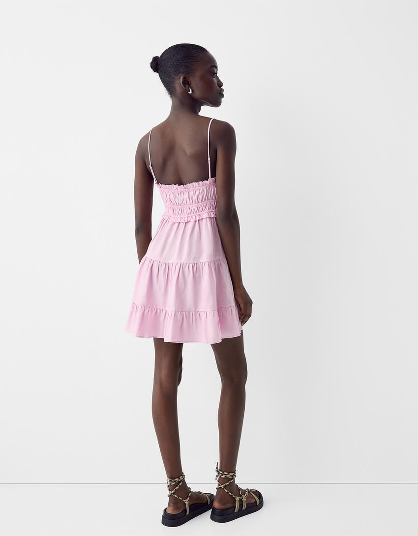 Vestido mini rústico volantes-Rosa-1
