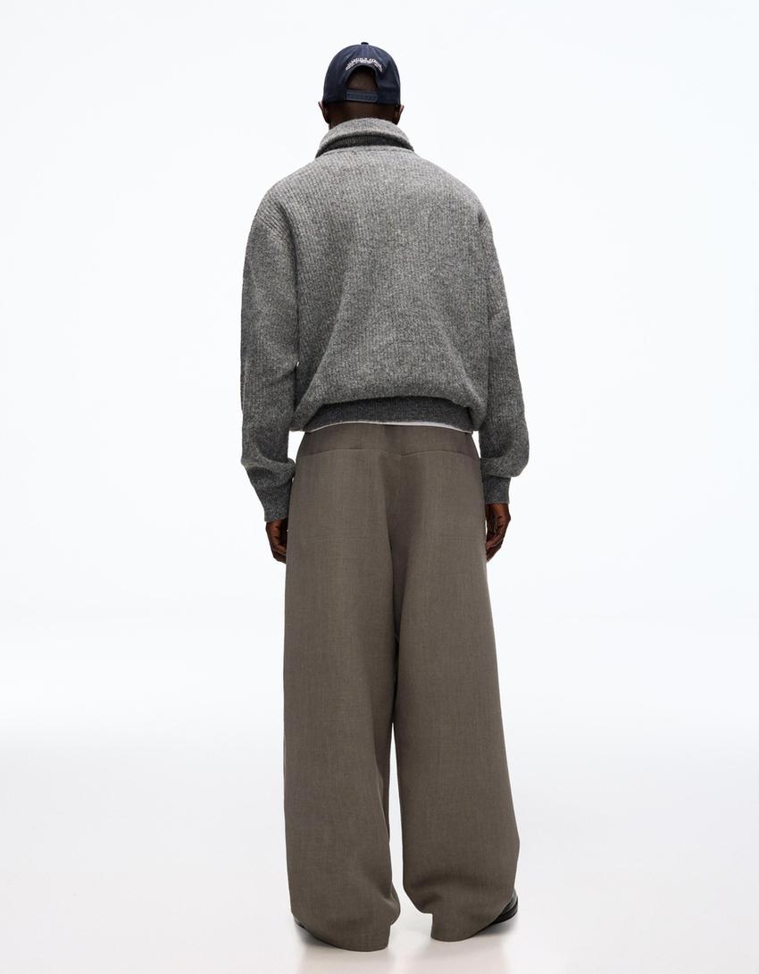 Super baggy tailored trousers-Khaki