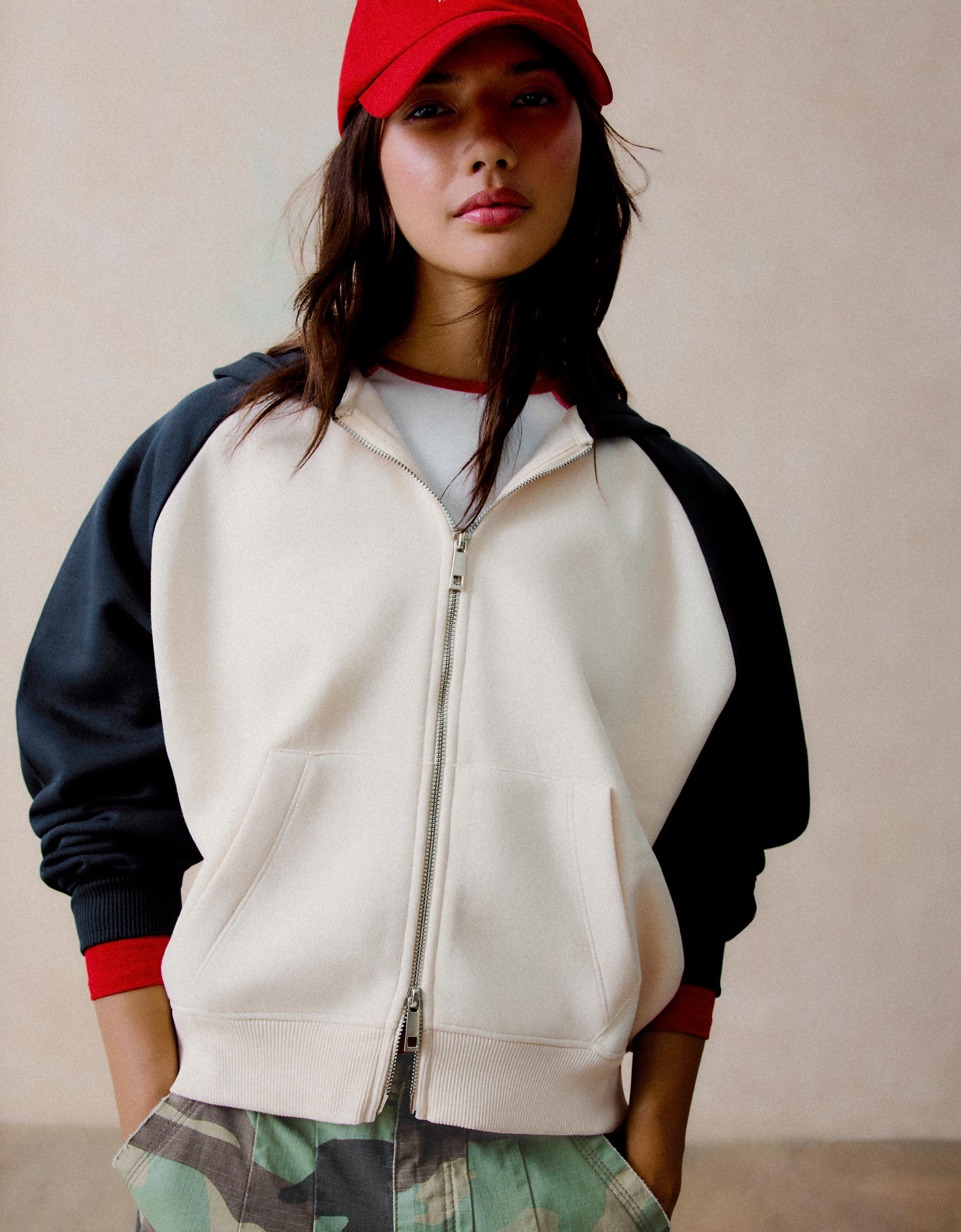 Bershka Chaqueta Capucha Oversize Ranglan Mujer L Marino