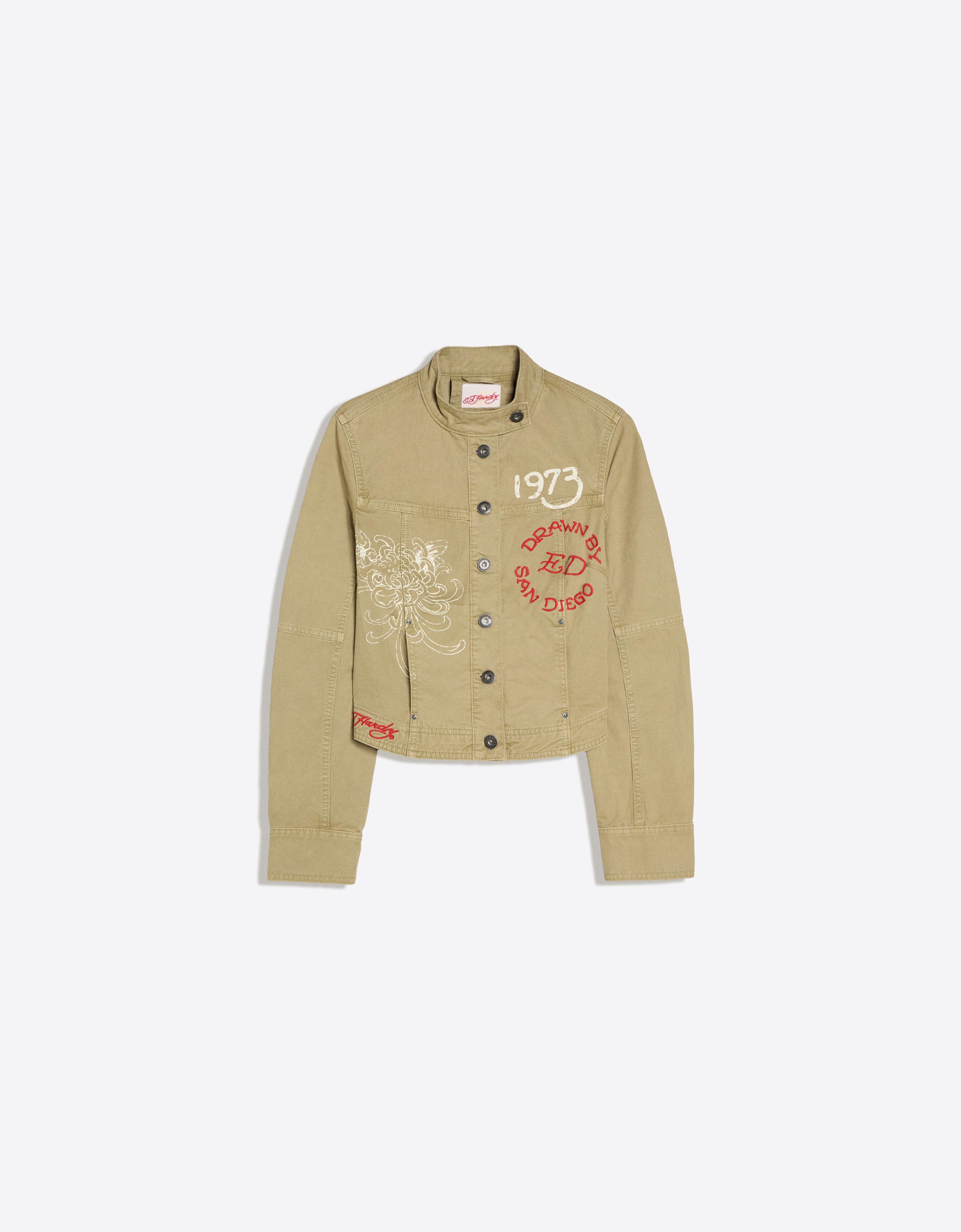 ED HARDY X BERSHKA embroidered jacket — Sand