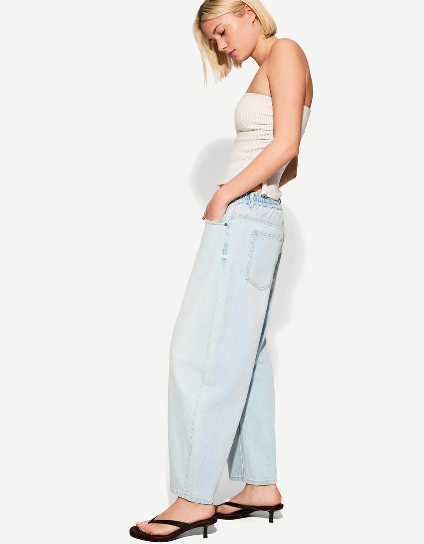 Jeans barrel goma en cintura-Azul claro-1