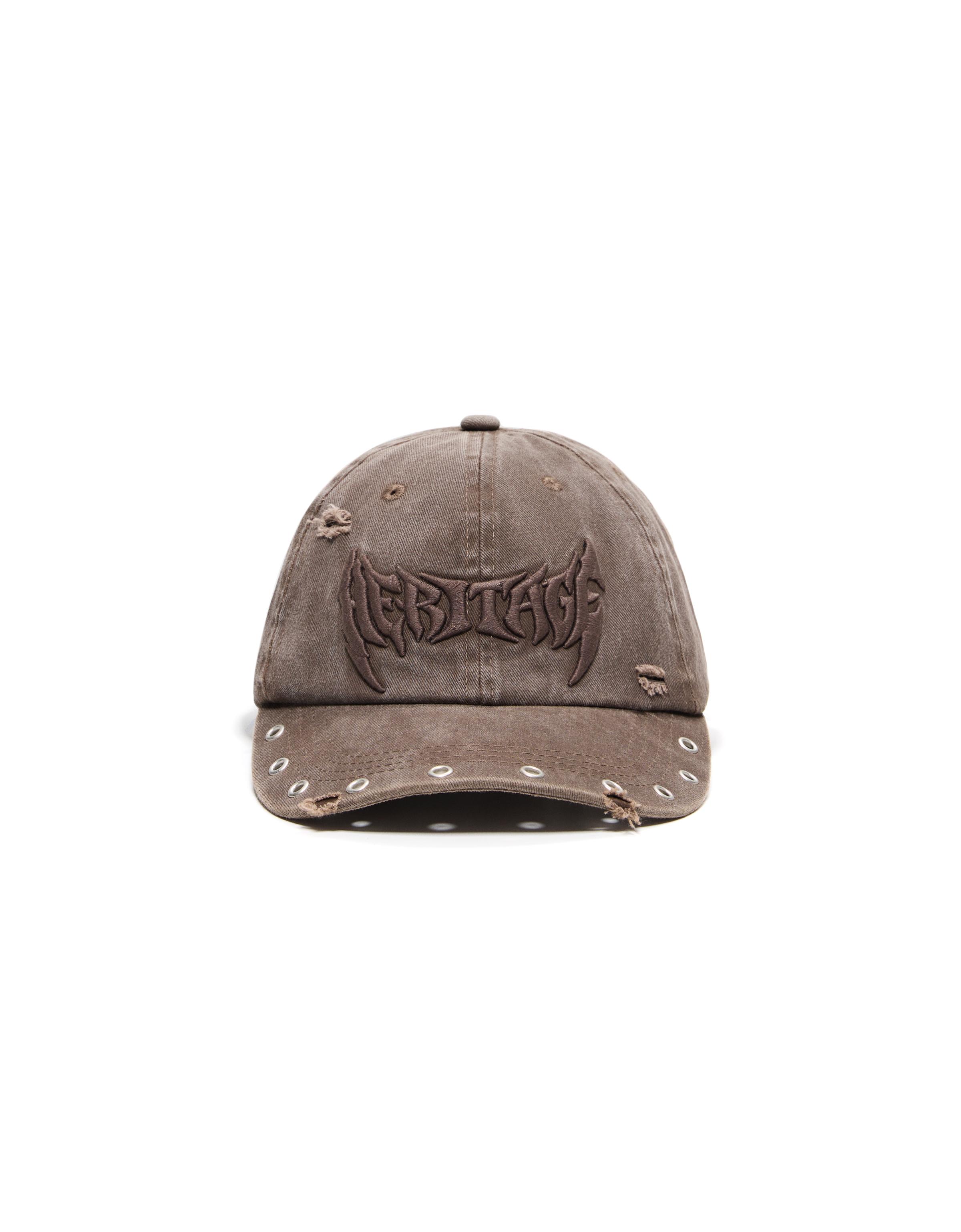 Embroidered eyelet cap — Brown