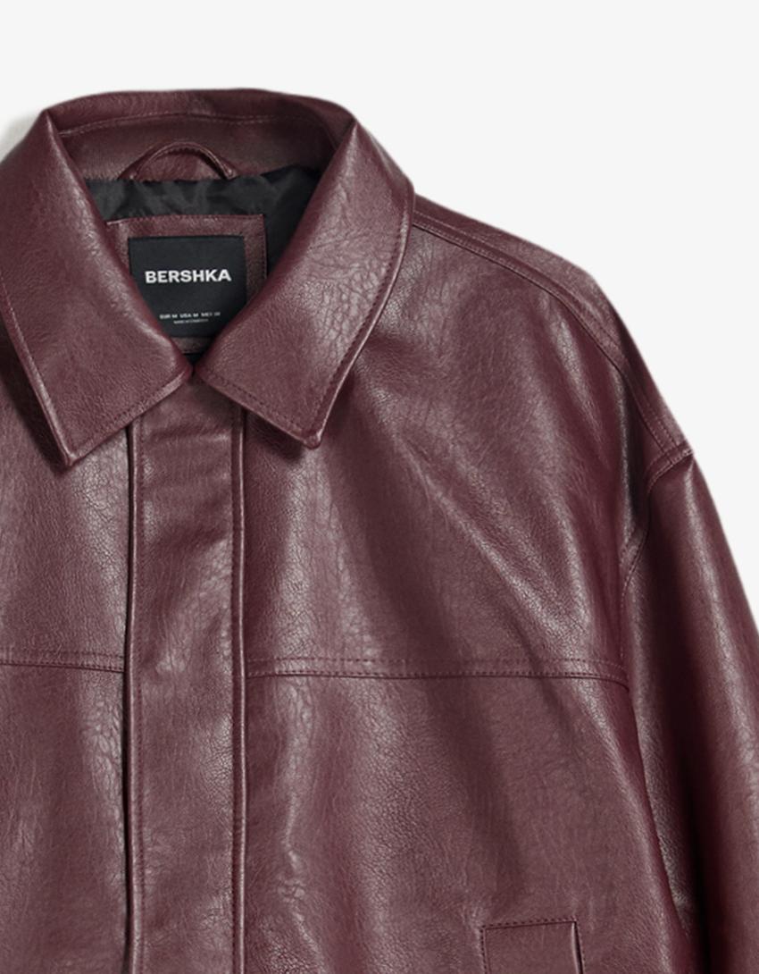 Veste boxy fit en similicuir-Bordeaux