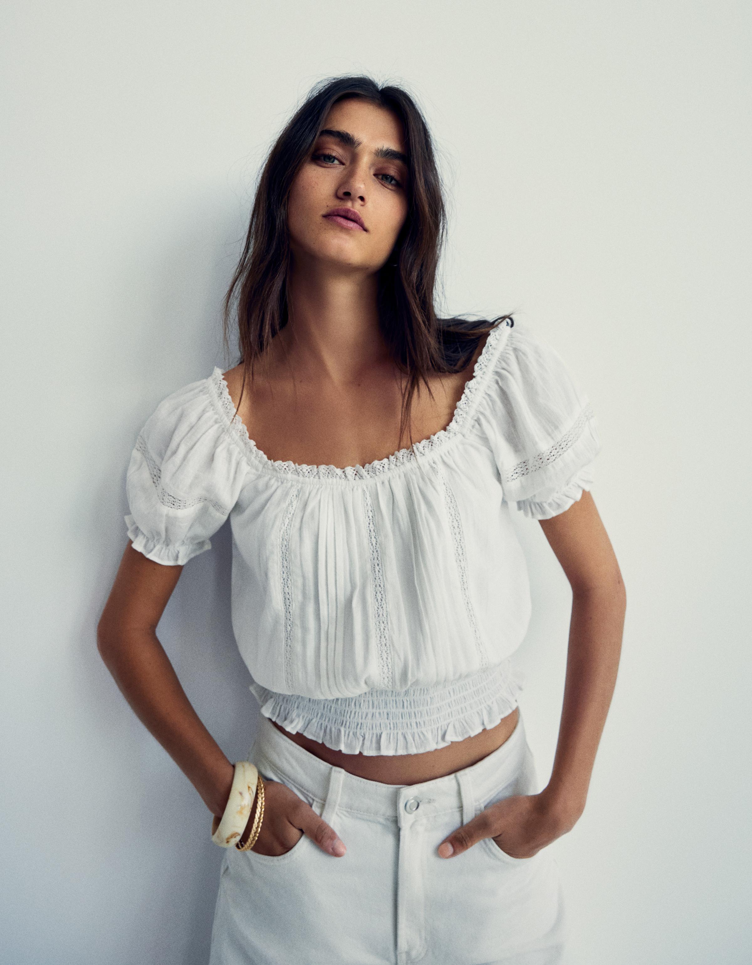 Camisa Manga Corta Rústica Mujer S Blanco
