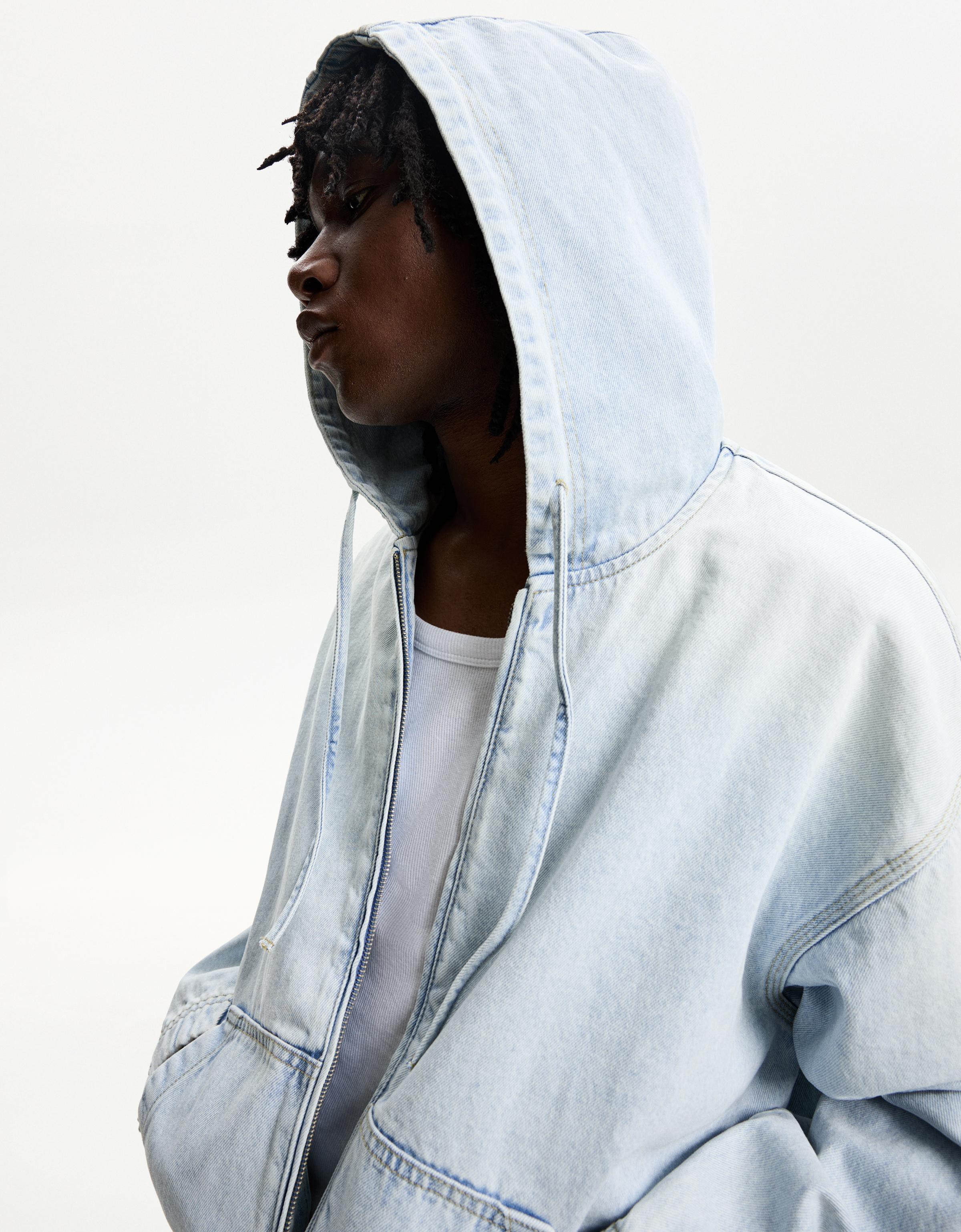 【BAON】[unisex] Kaho Hood Denim Jacket Blue Zipped Hooded Denim Jacket by Maison Kitsuné on Sale