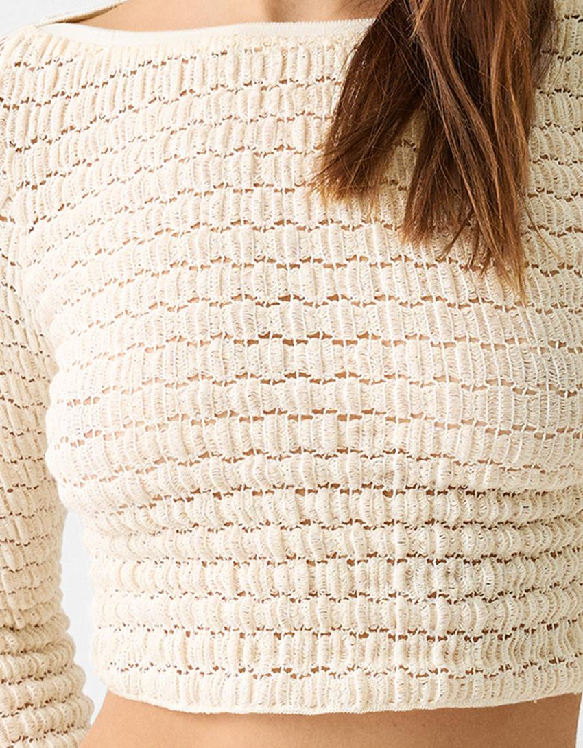 سويتر كروشيه كروب-كريمي-5