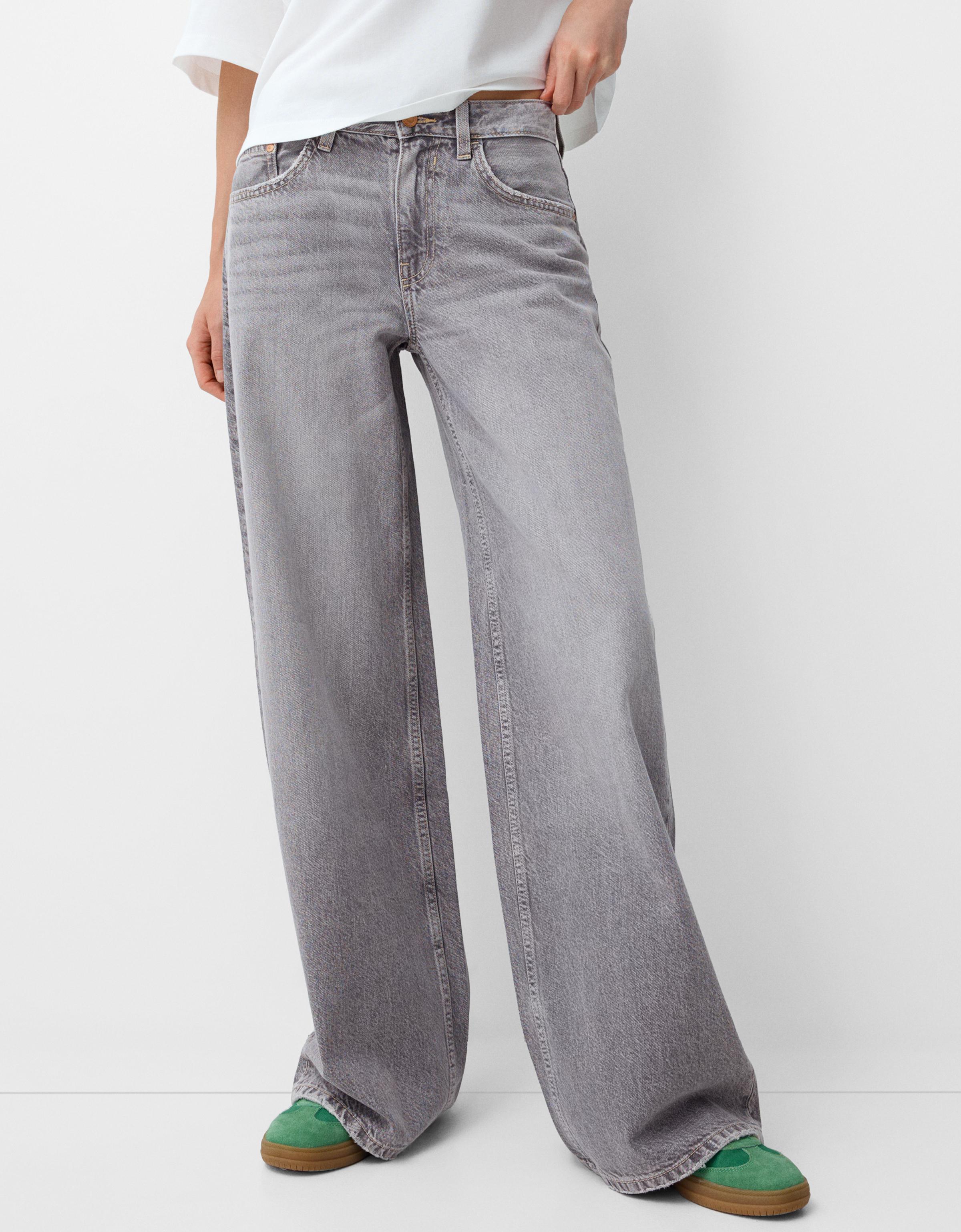 Bershka Wide-Leg-Jeans Damen 10-12 Grau