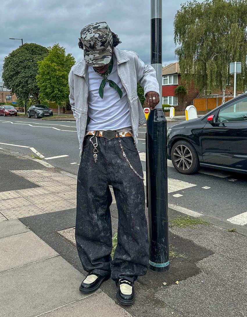 Pantalon super baggy fit imprimé-Marron-0