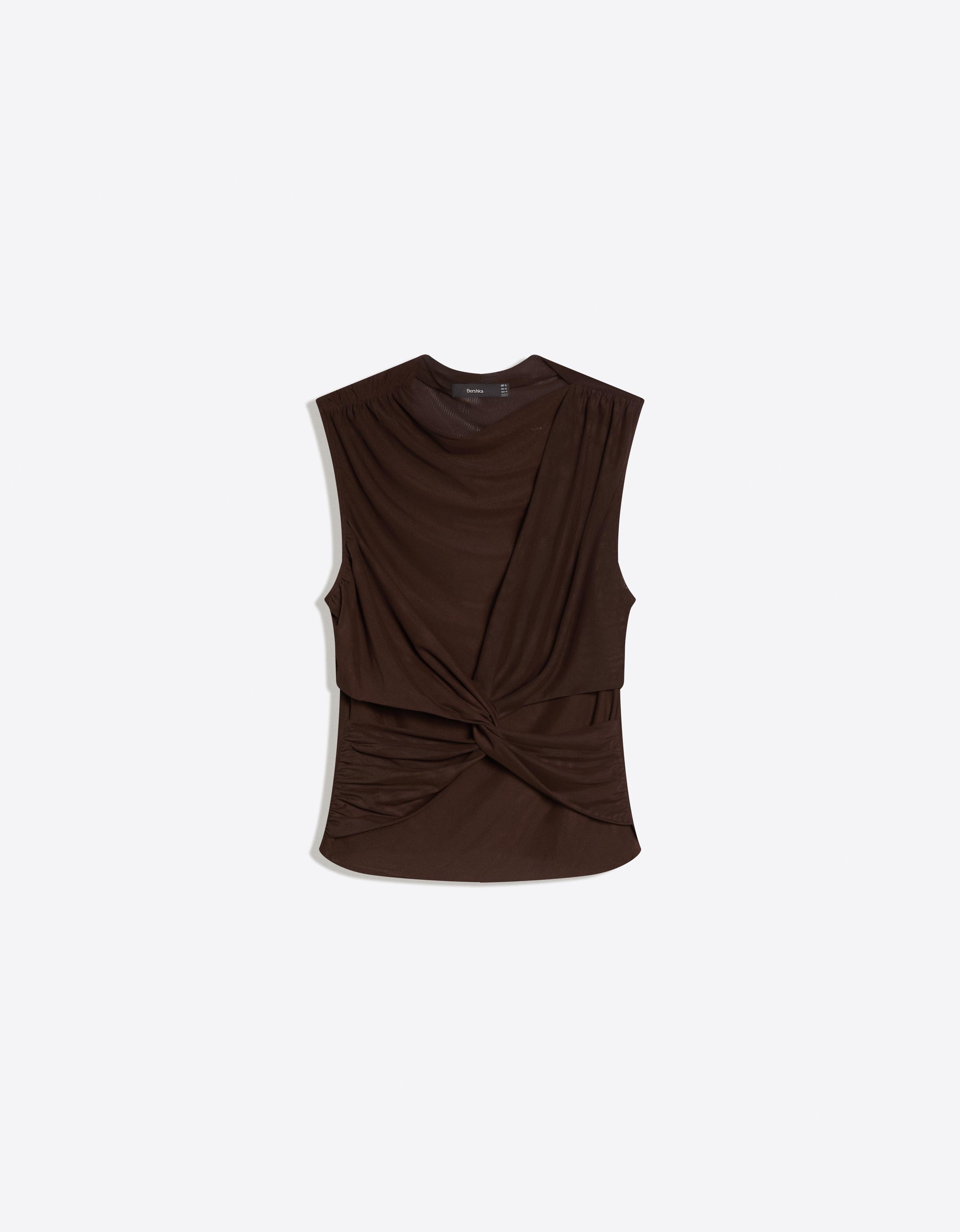 Bershka top bez rękawów z tiulu brązowy