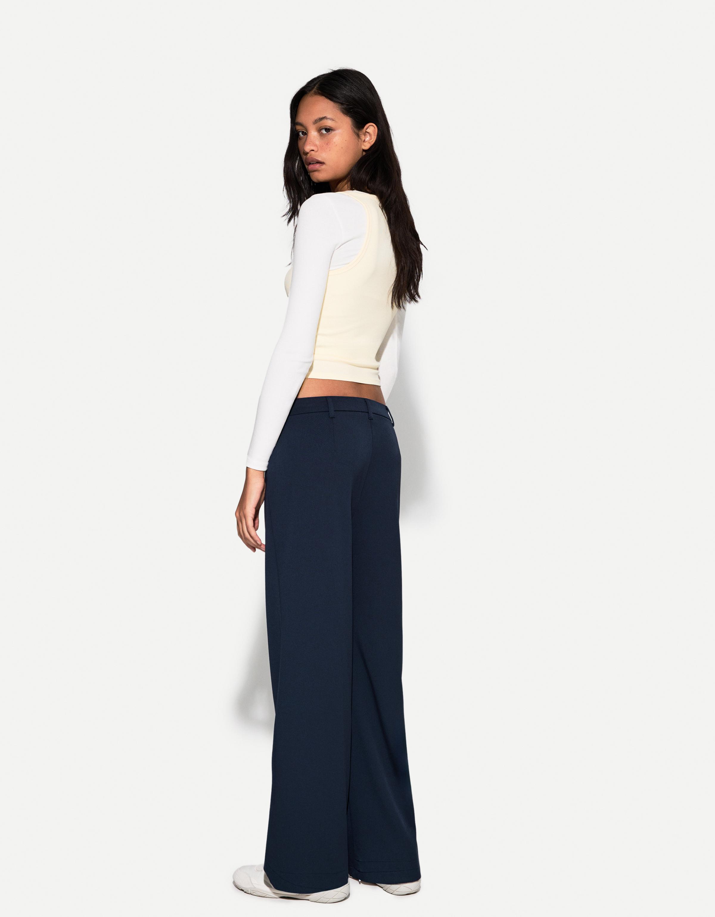 Bershka Wide Leg Tailoring-Hose Damen 34 Marinenblau