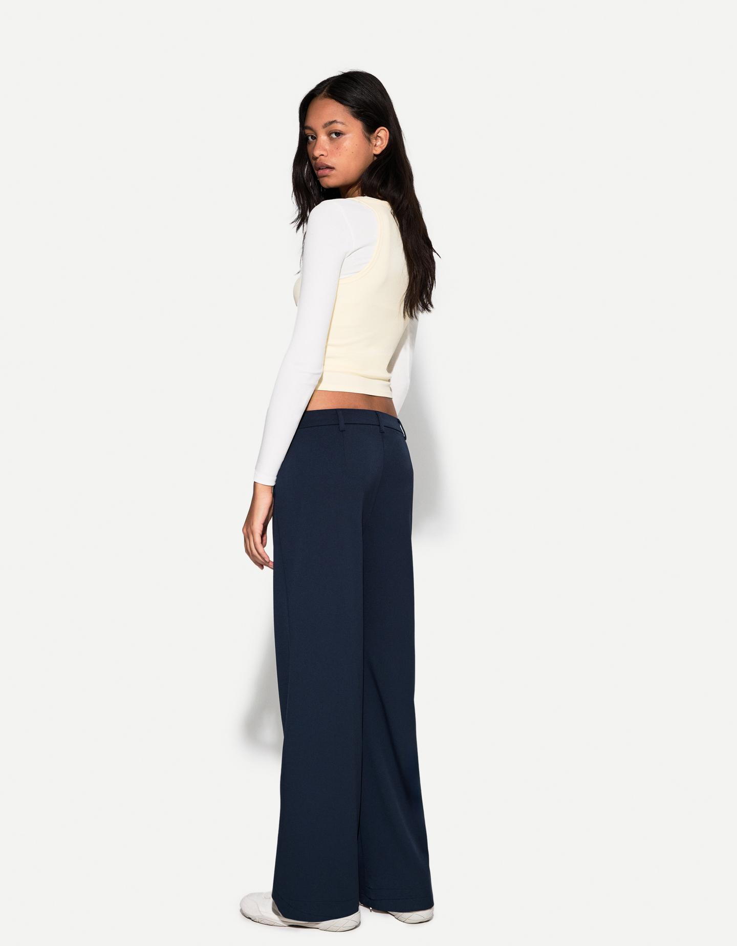 Bershka Wide Leg Tailoring-Hose Damen 42 Marinenblau günstig online kaufen