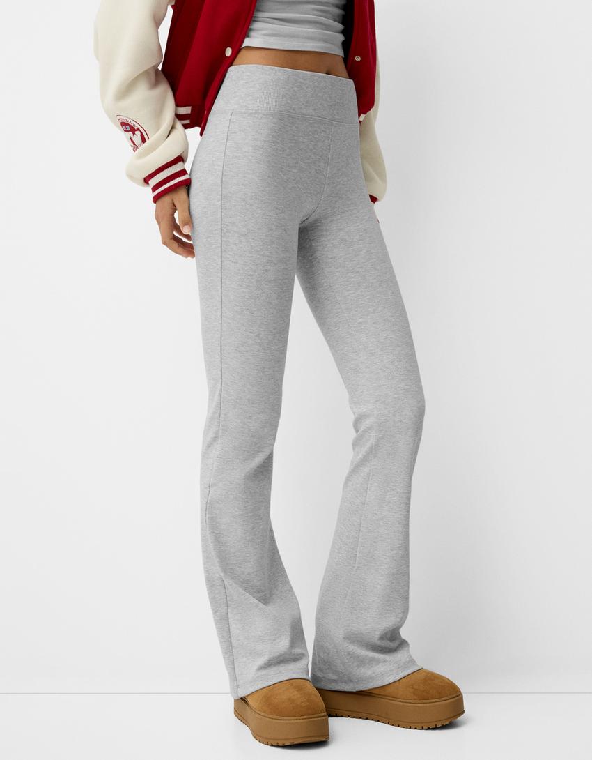 Pantalón flare cintura canalé-Gris-1