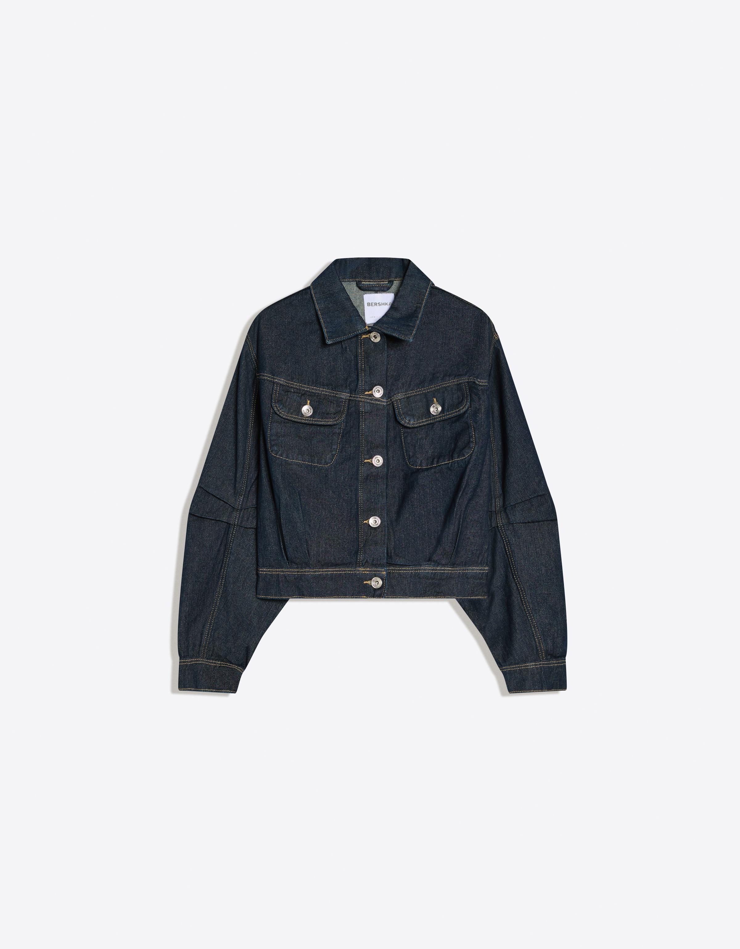 Cropped balloon denim jacket — Navy
