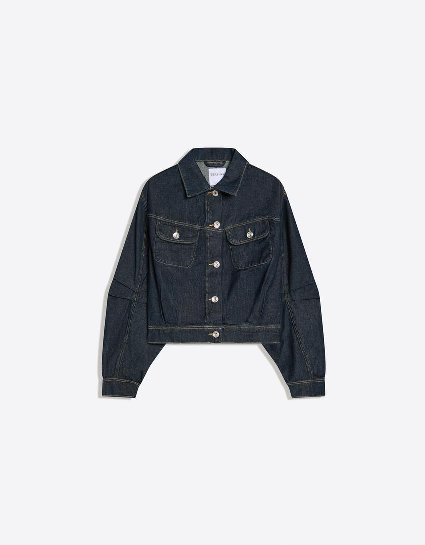 Balloon cropped denim jacket-Navy