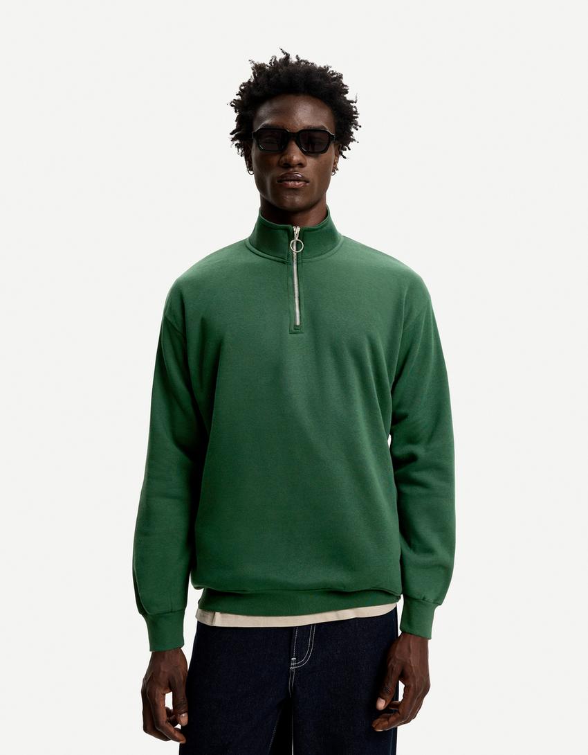 Oversize-Sweatshirt mit Rollkragen-Grün-0