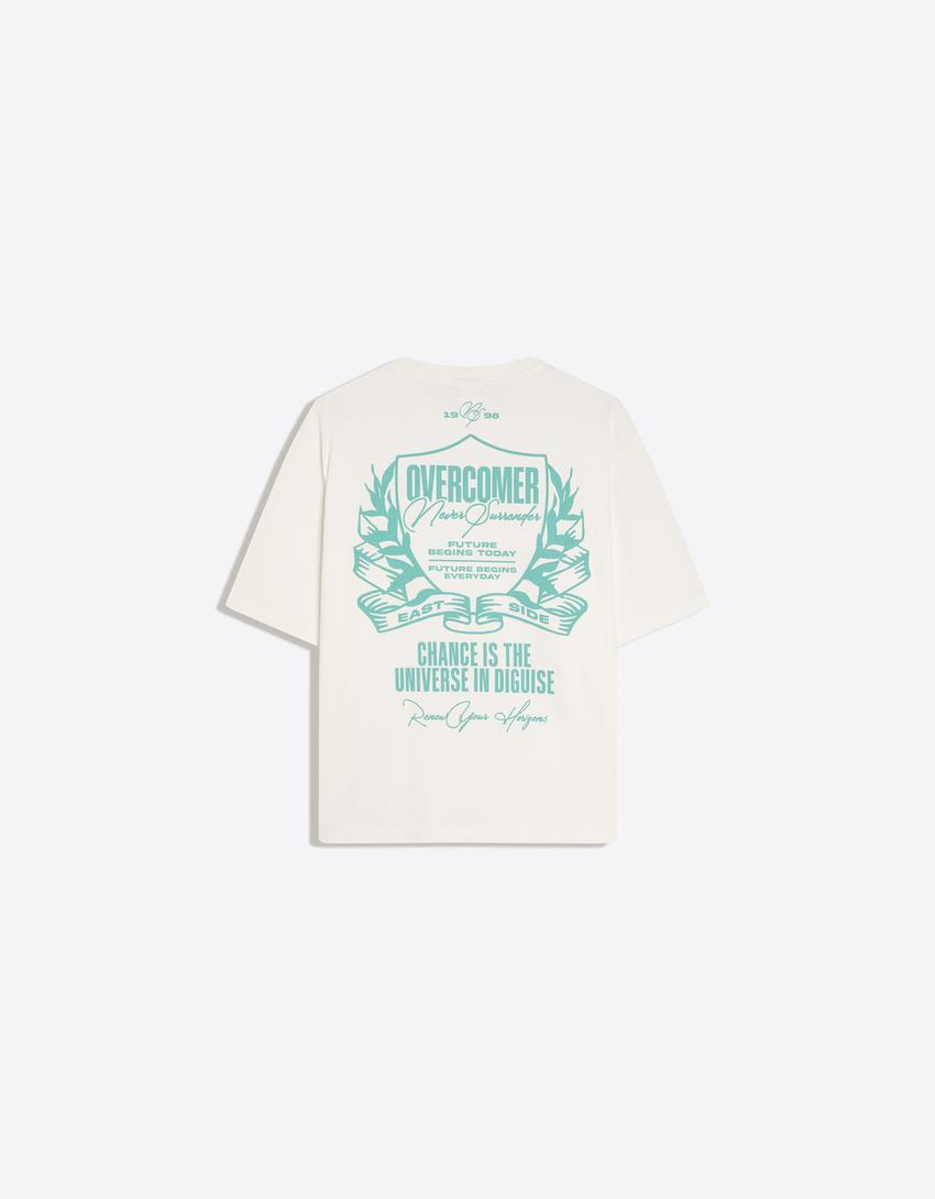 Relaxed fit baskılı tişört-Beyaz