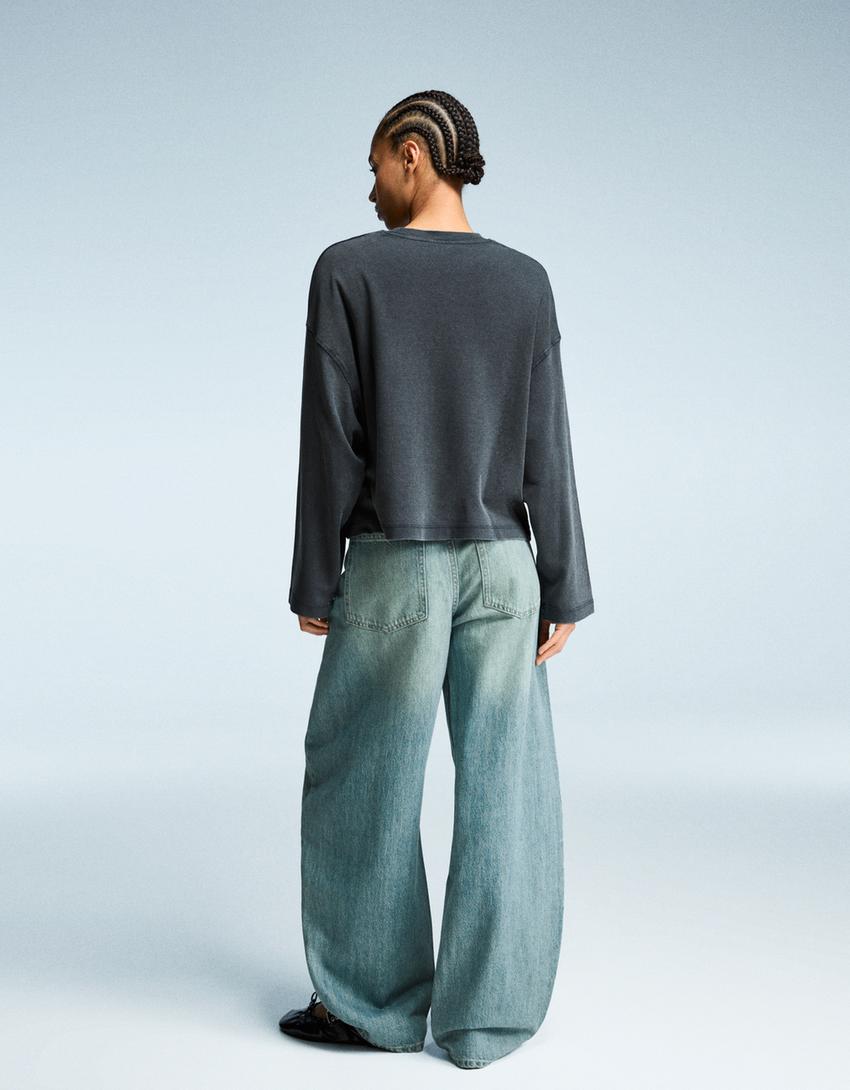 Jeansy wide leg barrel-Wyblakły niebieski-1