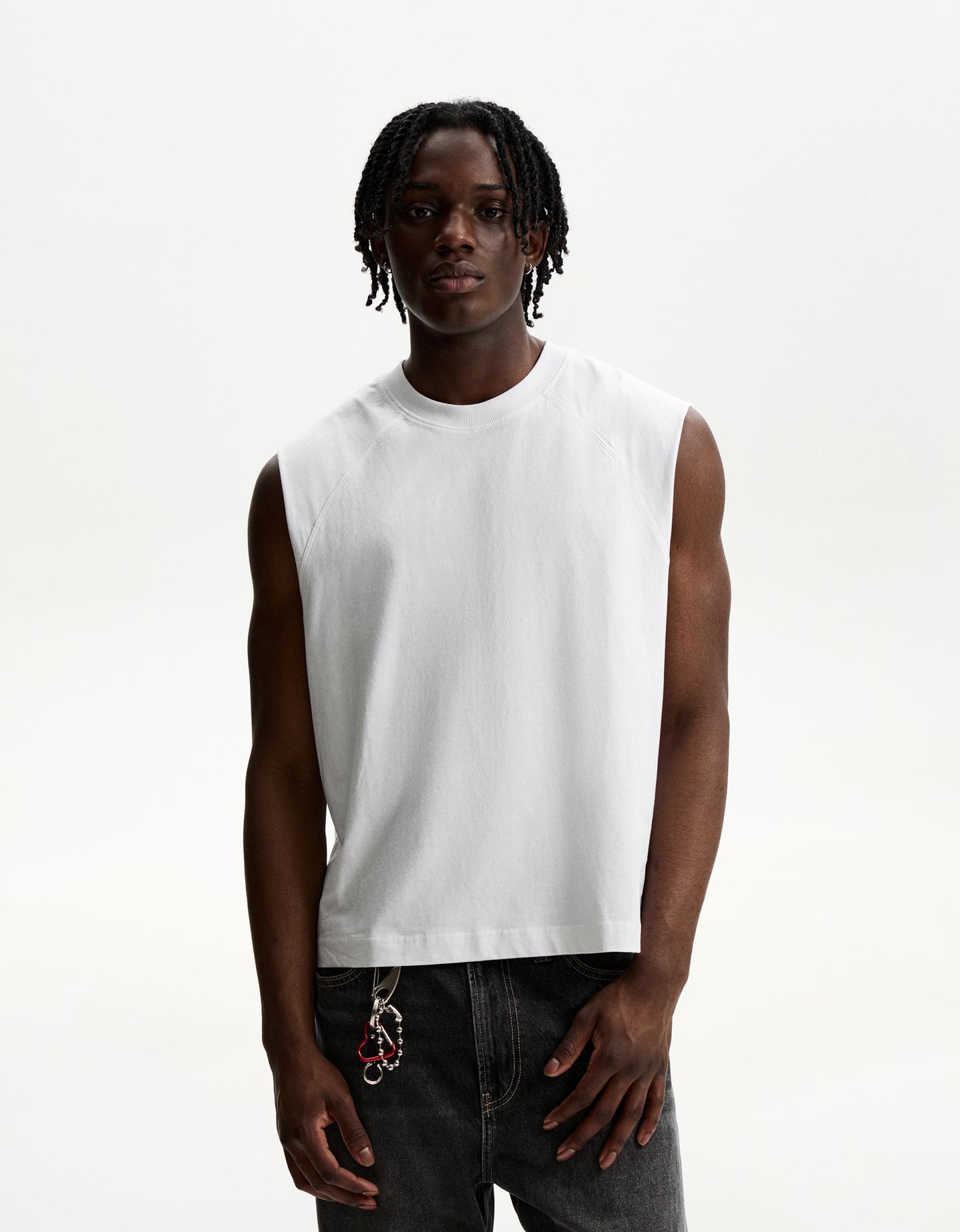 Bershka Camiseta Sin Mangas Hombre L Blanco Roto