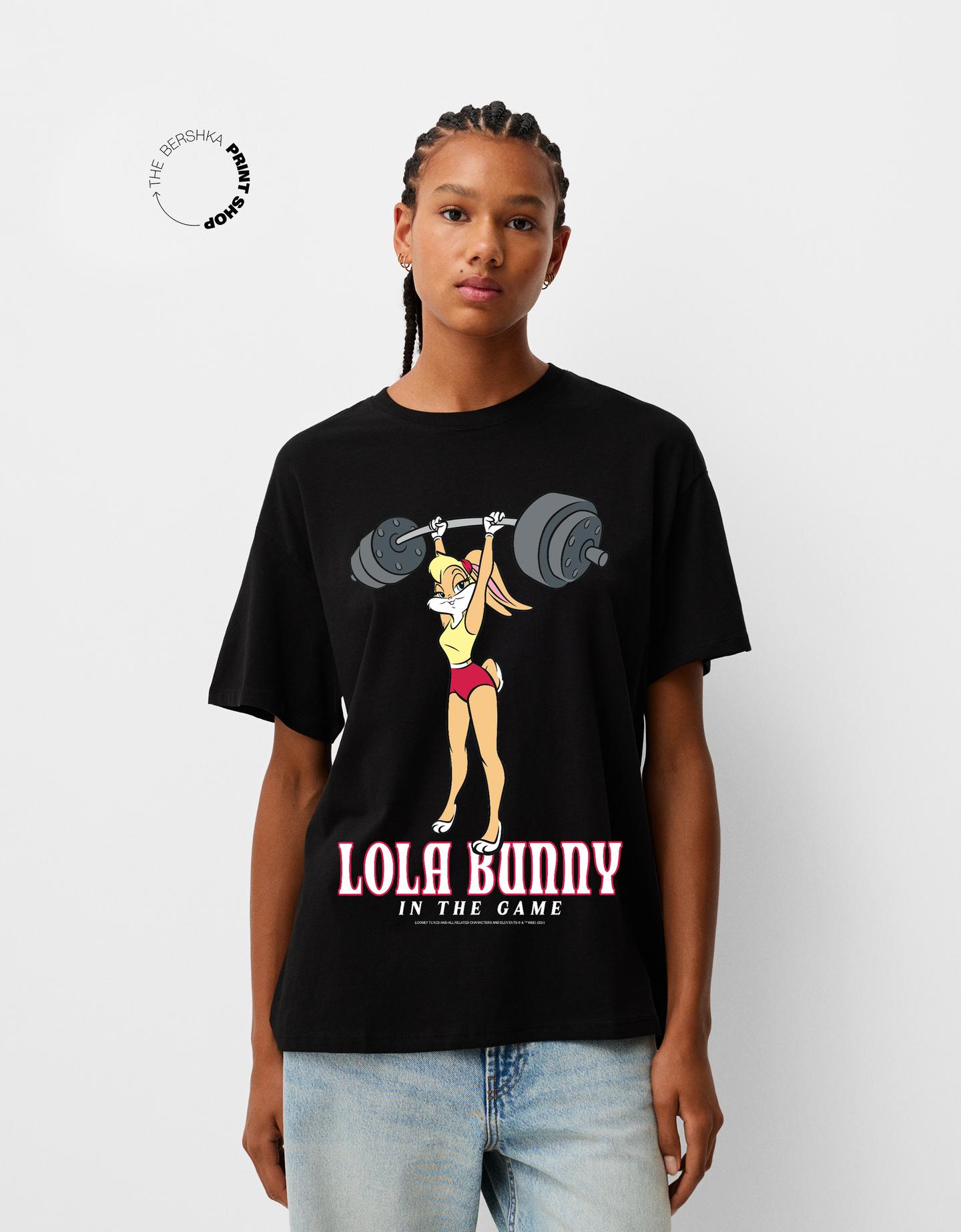 Bershka Camiseta Looney Tunes Manga Corta Oversize Mujer S Negro