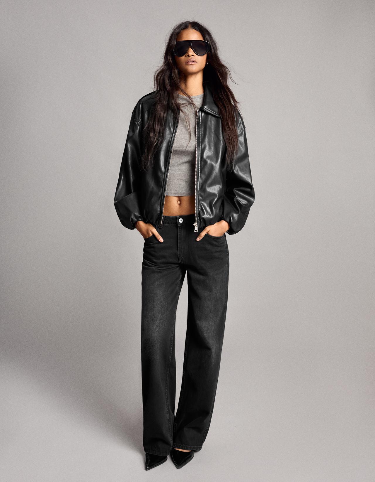 Leather effect puffer jacket — Black