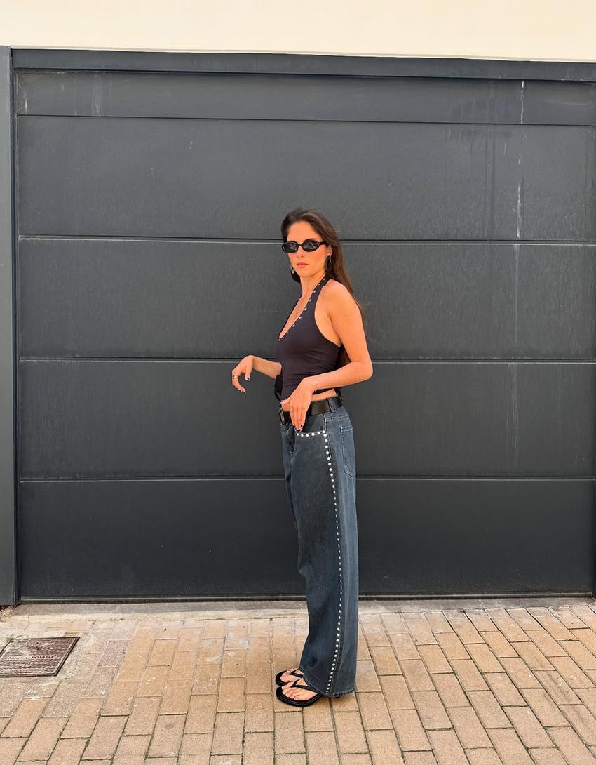 Jeans barrel con borchie-Marino-1