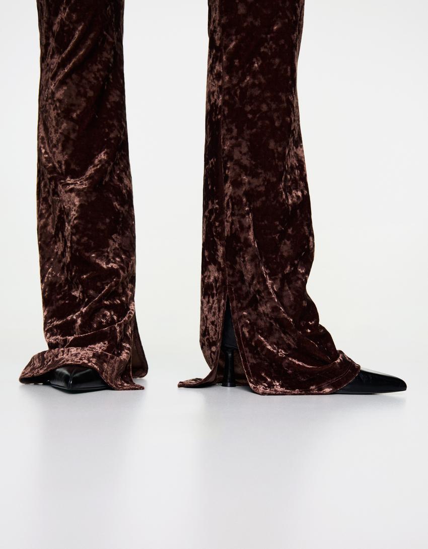 Pantalons flare efecte velvet-Camell