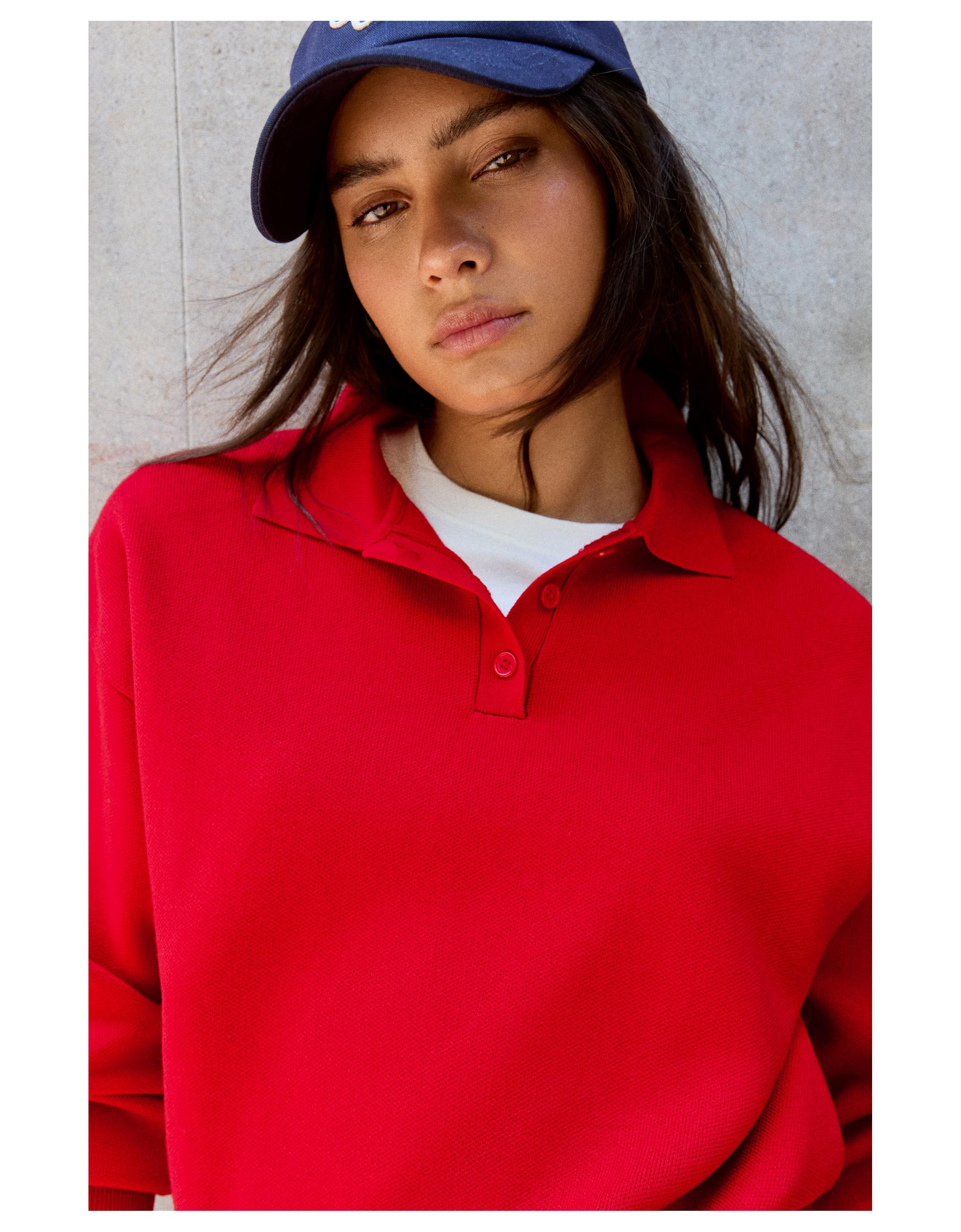 Oversize polo collar jumper — Red