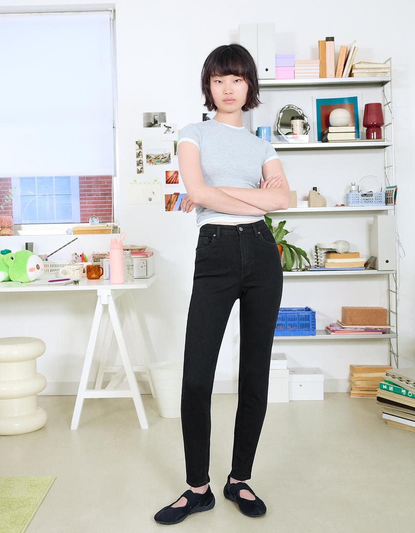 Soft skinny jeans met superhoge taille-Zwart-0