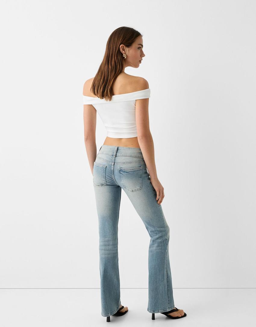 Low waist bootcut jeans-Gewassen blauw-2
