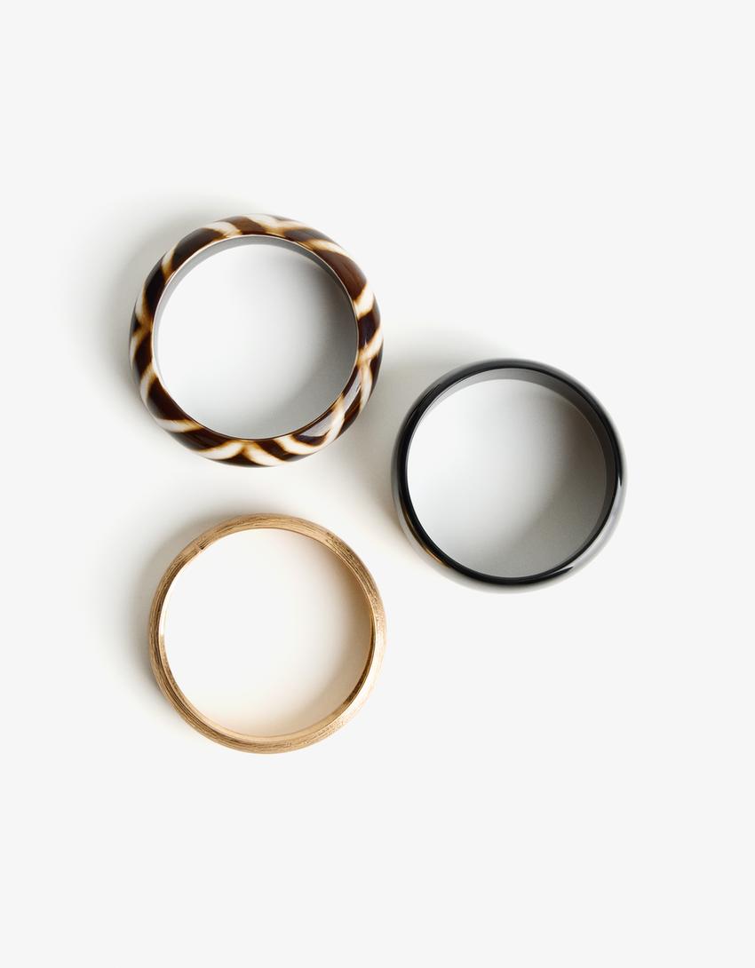 Lot de 3 bracelets effet résine-Noir-1