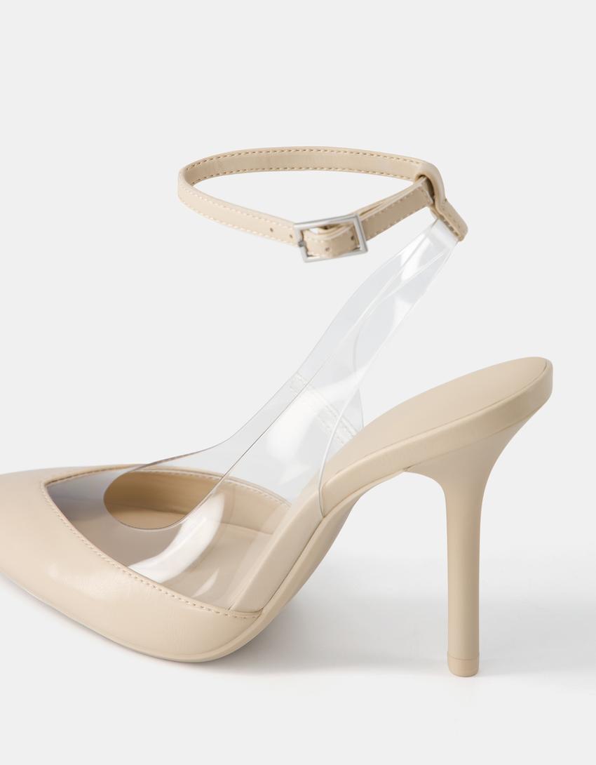 حذاء فينيل بكعبية مكشوفة وبكعب وشريط كاحل-بيج فاتح-3