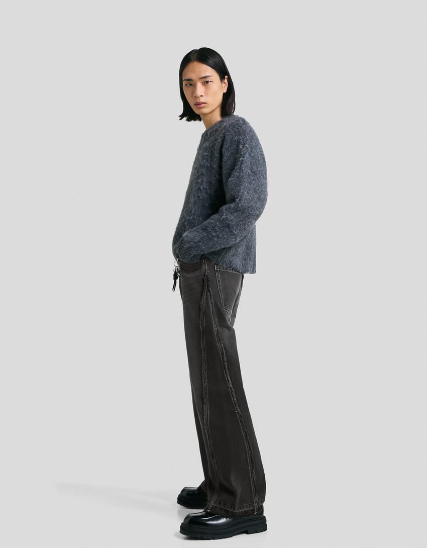 Flared jeans with fringing-Black