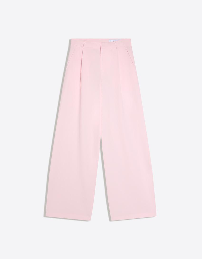 Pantalon volume double tissu-Rose