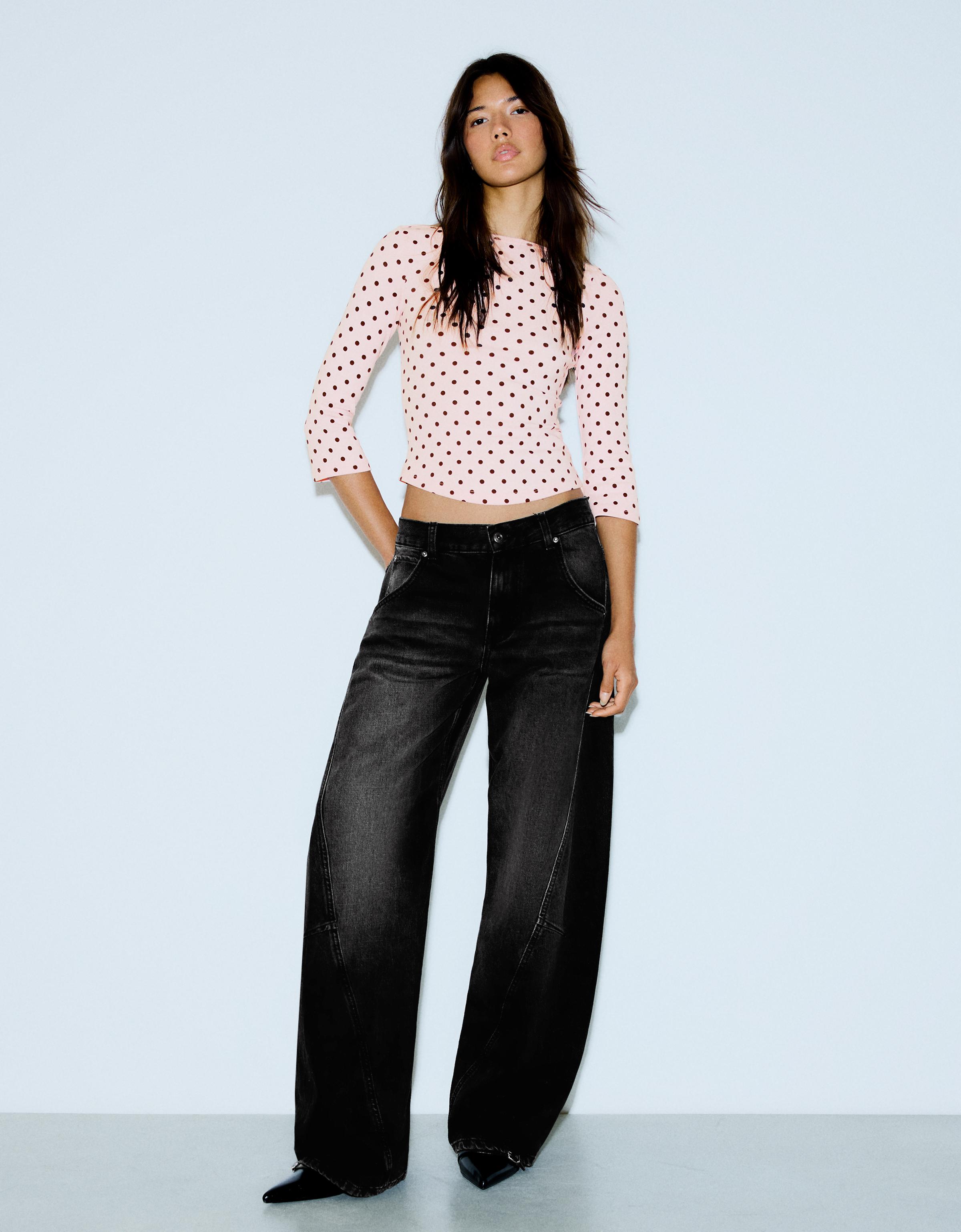 Boat neck long-sleeve T-shirt — Pink