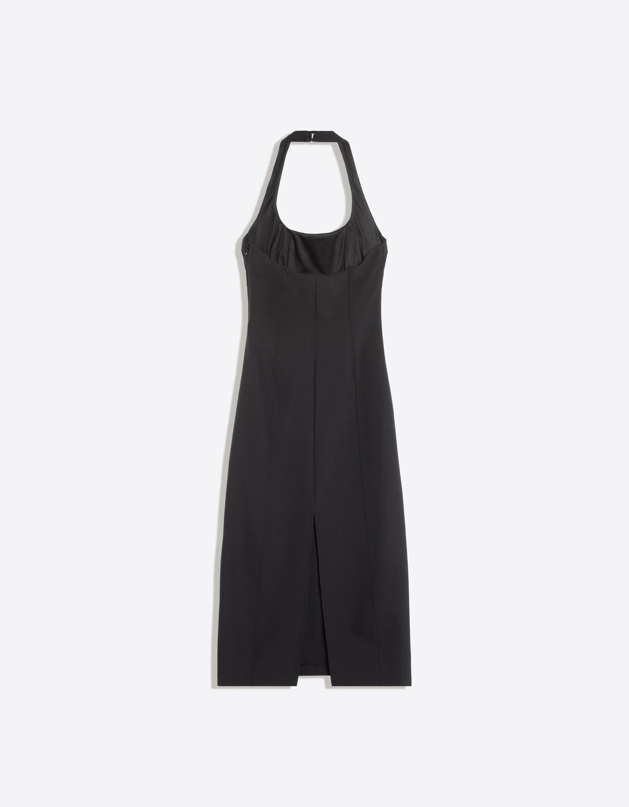 Halter midi dress with tie — Black