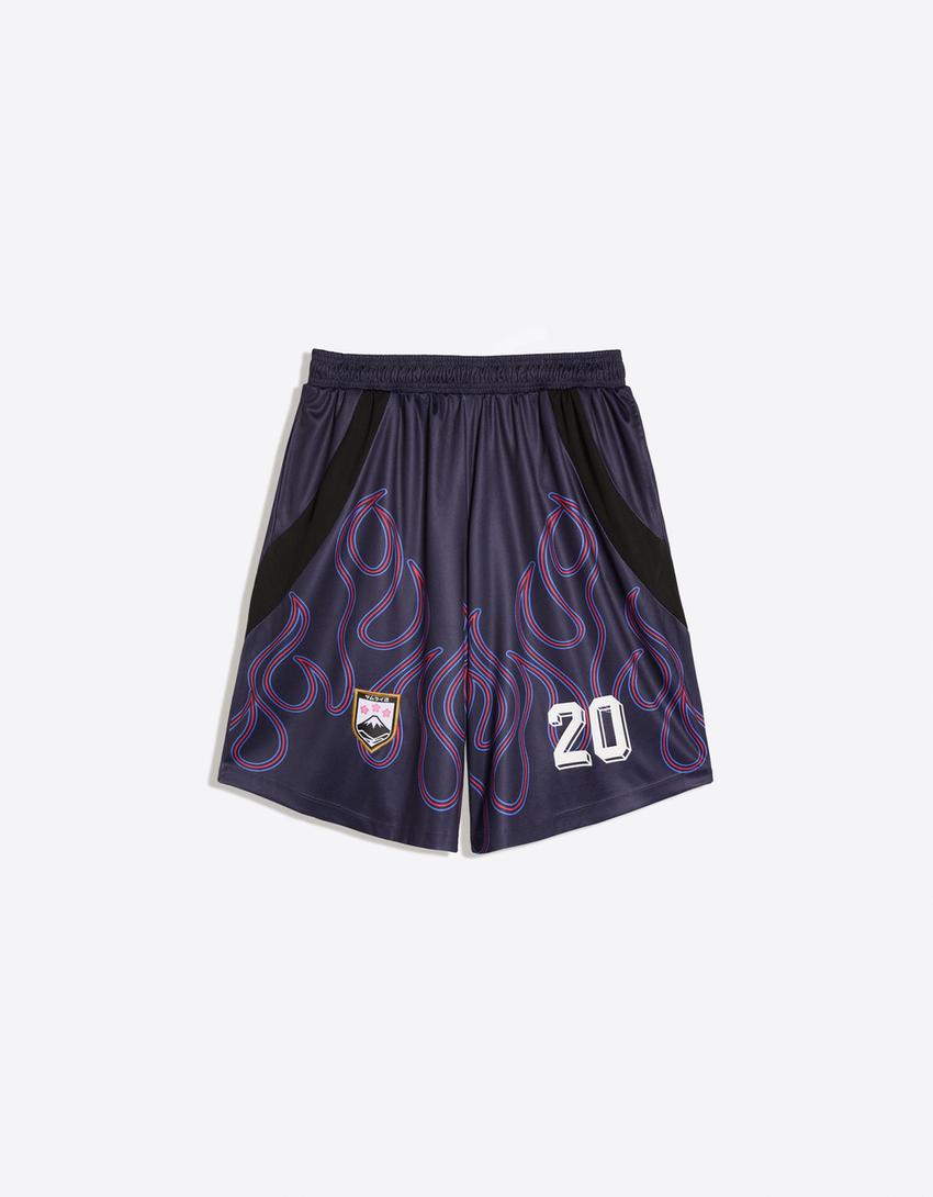 Printed Bermuda shorts with elastic waist-Navy